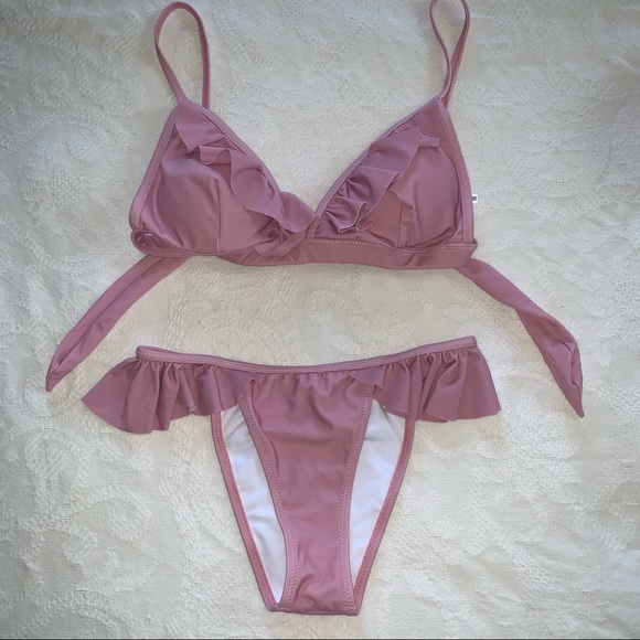 NEW Blush Pink Ruffle Bikini 2 Piece Dusty Rose - Picture 2 of 7